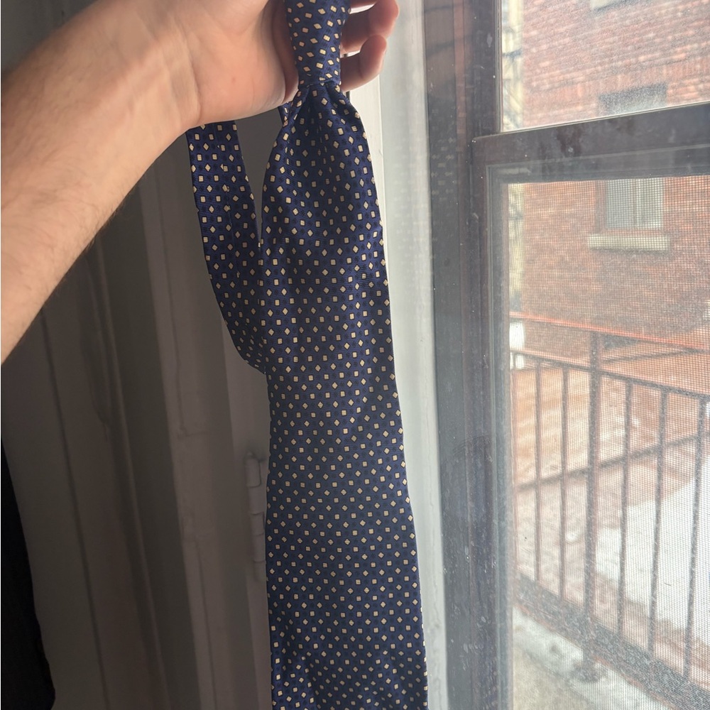 Ralph Lauren Navy Tie with Cream Polka Dots